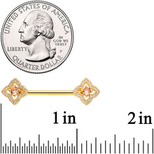 Load image into Gallery viewer, 14G 9/16 Clear CZ Gem Gold Tone Rhombus Royale Nipple Ring Set
