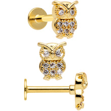 Load image into Gallery viewer, 16G 5/16 Gold Tone Clear Gem Owl Moon Labret Tragus Set of 3

