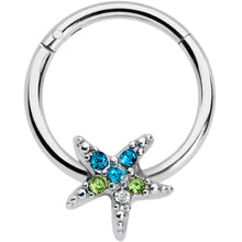 Load image into Gallery viewer, 16G 3/8 Blue Green Gem Glam Starfish Hinged Segment Ring
