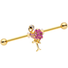 Load image into Gallery viewer, 14G Pink Gem Gold Tone Fashion Flamingo Industrial Barbell 38mm
