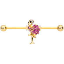 Load image into Gallery viewer, 14G Pink Gem Gold Tone Fashion Flamingo Industrial Barbell 38mm
