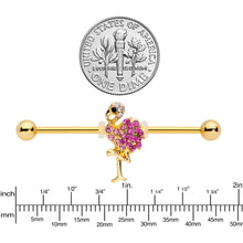 Load image into Gallery viewer, 14G Pink Gem Gold Tone Fashion Flamingo Industrial Barbell 38mm
