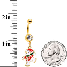 将图片加载到图库查看器，Clear Gem Gold Tone Ice Skating Snowman Christmas Dangle Belly Ring
