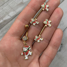 将图片加载到图库查看器，Clear Gem Gold Tone Ice Skating Snowman Christmas Dangle Belly Ring
