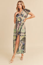 将图片加载到图库查看器，Lace Detail Slit Geometric Print Short Sleeve Maxi Comfortable Dress For Women, Elegant Lace, Alluring Slit, Sophisticated Geometric Print for Casual &amp; Dressy Occasions
