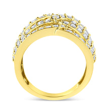 将图片加载到图库查看器，10K Yellow Gold 3.00 Cttw Diamond Multi Row Bypass Wave Cocktail Band Ring (J-K Color, I1-I2 Clarity) - Size 7
