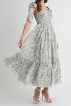 将图片加载到图库查看器，Floral Bust Ruched Midi Dress with Shoulder Tie For Women – Ruched Midi Dress For Summer, Floral Bust Dress, Shoulder Tie Dress, Feminine Midi Dress, Chic Event Dress
