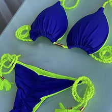将图片加载到图库查看器，New Festival Flame Halter Bikini Set for Women – Triangle V-Neck Backless Two-Piece Swimsuit with Tie Side Bottoms &amp; Adjustable Lace-Up Fit – Sleek Polyamide Swimwear for Koningsdag/King’s Day &amp; Summer Beach Celebrations

