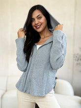 Load image into Gallery viewer, Culture Code Full Size Ribbed Zip Up Drawstring Hooded Jacket Women Trendy Jacket With Adjustable Hood For Women
