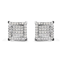 将图片加载到图库查看器，10K White Gold 1 1/4 Cttw Princess Diamond Composite Double Square and Halo Stud Earrings (I-J Color, I1-I2 Clarity)
