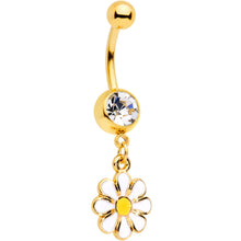 Load image into Gallery viewer, Clear Gem Gold Tone Happy Hippie Daisy Flower Dangle Belly Ring
