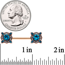 Load image into Gallery viewer, 14G 9/16 Aqua Gem Rose Gold Tone Renaissance Nipple Ring Set
