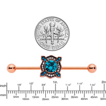 Load image into Gallery viewer, 14G Aqua Gem Rose Gold Tone Renaissance Industrial Barbell 38mm
