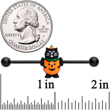 Load image into Gallery viewer, 14G Black Cat Pumpkin Halloween Industrial Barbell 38mm

