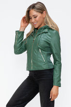 Load image into Gallery viewer, Women Classic Snobbish Faux Leather Zip-Up Drawstring Hooded Jacket Edgy &amp; Casual PU Leather Jacket For Streetwear
