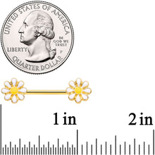 Load image into Gallery viewer, 14G 9/16 Gold Tone Happy Daisy Flower Barbell Nipple Ring Set
