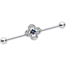 将图片加载到图库查看器，14G Blue Gem Stylized Deco Cross Industrial Barbell 38mm

