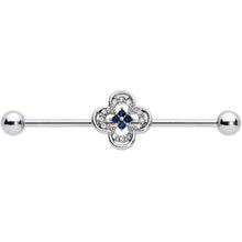 将图片加载到图库查看器，14G Blue Gem Stylized Deco Cross Industrial Barbell 38mm
