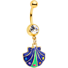 Load image into Gallery viewer, Clear Gem Gold Tone Blue Shell Dangle Belly Ring
