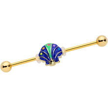 Load image into Gallery viewer, 14G Gold Tone Blue Shell Industrial Barbell 38mm
