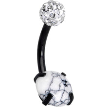 Load image into Gallery viewer, White Faux Turquoise Black Disco Ball Belly Ring
