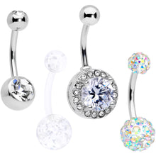 Load image into Gallery viewer, Clear Aurora Gem UV Glow Disco Belly Ring Set of 4
