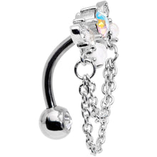 Load image into Gallery viewer, White Faux Opal Aurora Clear Gem Chain Dangle Top Mount Belly Ring
