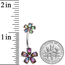 Load image into Gallery viewer, Dark Aurora Gem Fabulous Flowers Double Mount Belly Ring
