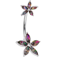 将图片加载到图库查看器，Dark Aurora Clear Gem Starry Flower Double Mount Belly Ring
