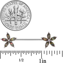 Load image into Gallery viewer, 14G 9/16 Dark Aurora Gem Starry Flower Barbell Nipple Ring Set

