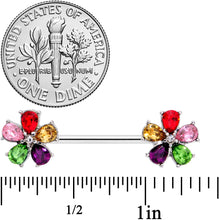 Load image into Gallery viewer, 14G 9/16 Rainbow Gem Fabulous Flowers Barbell Nipple Ring Set
