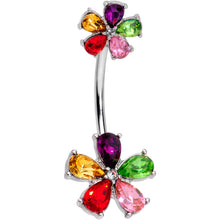 Load image into Gallery viewer, Rainbow Gem Fabulous Flowers Double Mount Belly Ring
