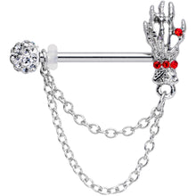 Load image into Gallery viewer, 14G 9/16 Red Gem Skeleton Hands Halloween Dangle Nipple Ring Set
