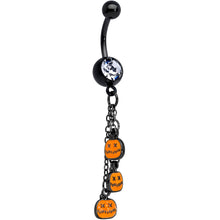 将图片加载到图库查看器，Clear Gem Black Pumpkin Halloween Chain Dangle Belly Ring
