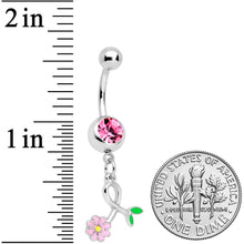 Load image into Gallery viewer, Pink Gem Daisy Curl Flower Dangle Belly Ring
