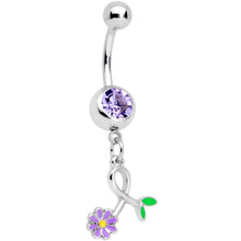 将图片加载到图库查看器，Purple Gem Daisy Curl Flower Dangle Belly Ring
