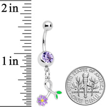 将图片加载到图库查看器，Purple Gem Daisy Curl Flower Dangle Belly Ring
