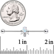 Load image into Gallery viewer, 14G White Synthetic Opal Tulip Flower Industrial Barbell 38mm
