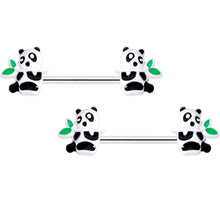 将图片加载到图库查看器，14G 9/16 Pretty Panda Bear Barbell Nipple Ring Set
