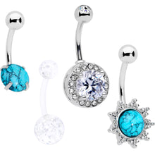 将图片加载到图库查看器，Clear Gem Faux Turquoise UV Glow Belly Ring Set of 4
