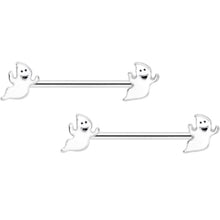 Load image into Gallery viewer, 14G 5/8 Happy Ghost Halloween Barbell Nipple Ring Set
