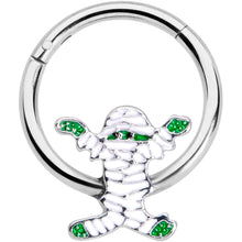Load image into Gallery viewer, 16G 3/8 White Green Mummy Halloween Hinged Segment Ring
