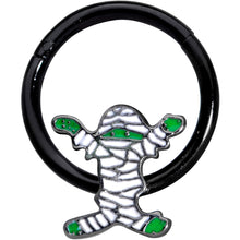 Load image into Gallery viewer, 16G 3/8 White Green Mummy Black Halloween Hinged Segment Ring
