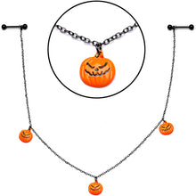 Load image into Gallery viewer, 14G 9/16 Black Orange Pumpkin Halloween Dangle Nipple Chain
