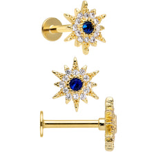 将图片加载到图库查看器，16G 5/16 Blue Clear Gem Gold Tone Star Labret Tragus Set of 3
