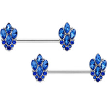Load image into Gallery viewer, 14G 9/16 Blue CZ Gem Fountain Barbell Nipple Ring Set
