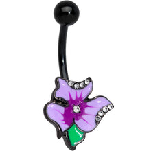 Load image into Gallery viewer, Clear Gem Black Purple Iris Flower Belly Ring
