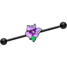 Load image into Gallery viewer, 14G Clear Gem Black Iris Flower Industrial Barbell 38mm
