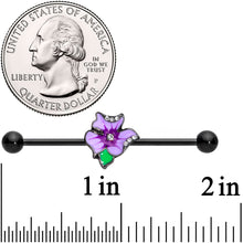 Load image into Gallery viewer, 14G Clear Gem Black Iris Flower Industrial Barbell 38mm
