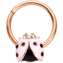 Load image into Gallery viewer, 16G 3/8 Clear Gem Rose Gold Tone Lil Ladybug Hinged Segment Ring
